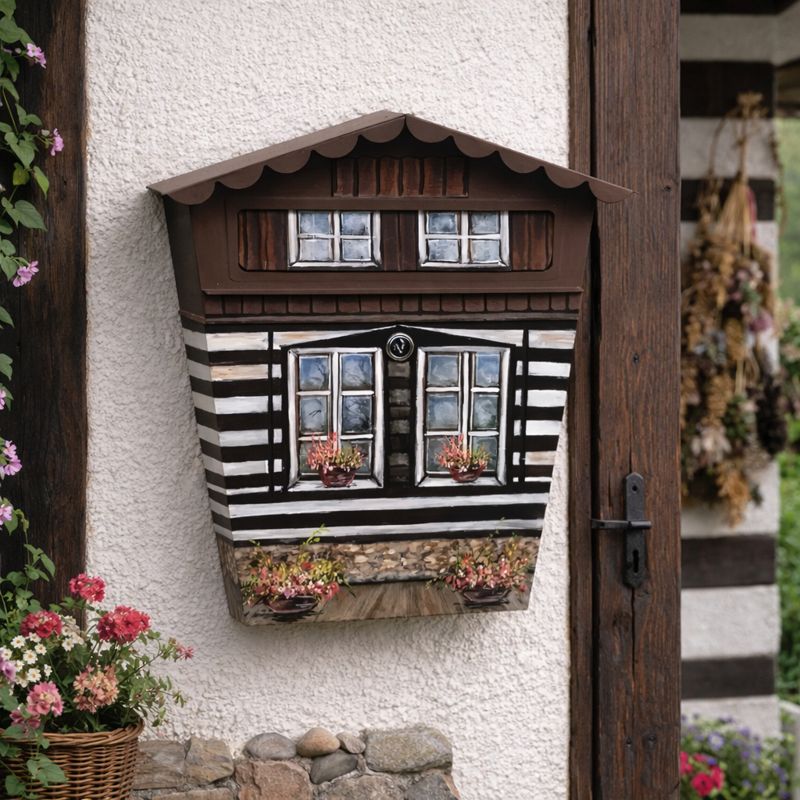 Ručně malovaná poštovní schránka – venkovský domek s květy