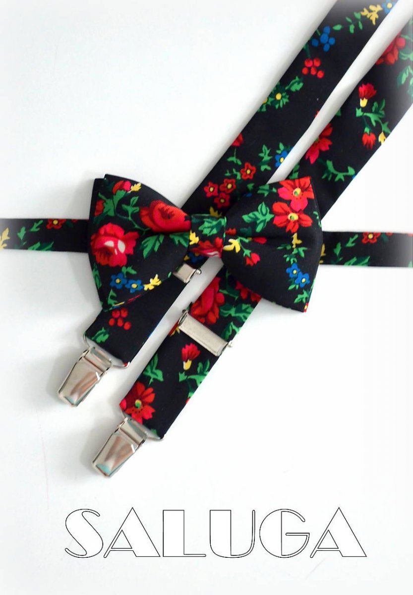 Pánské set motýlek + šle folkový, folklorní,lidový černý 