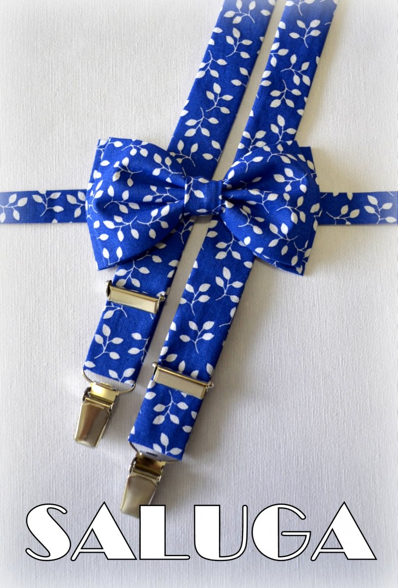 Pánský set motýlek + šle modrý vzorovaný