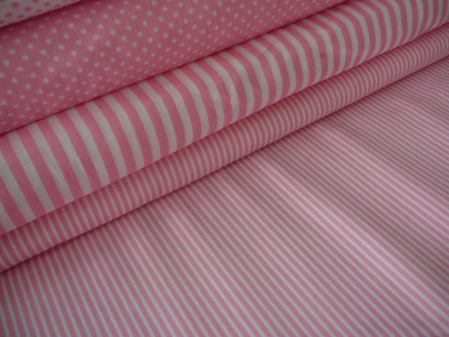 Bavlněná látka - metráž - růžový proužeček na bílé - š. 150 cm