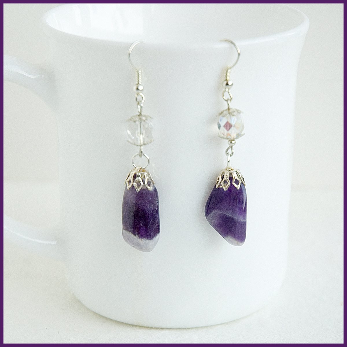 Ametyst chevron - náušnice