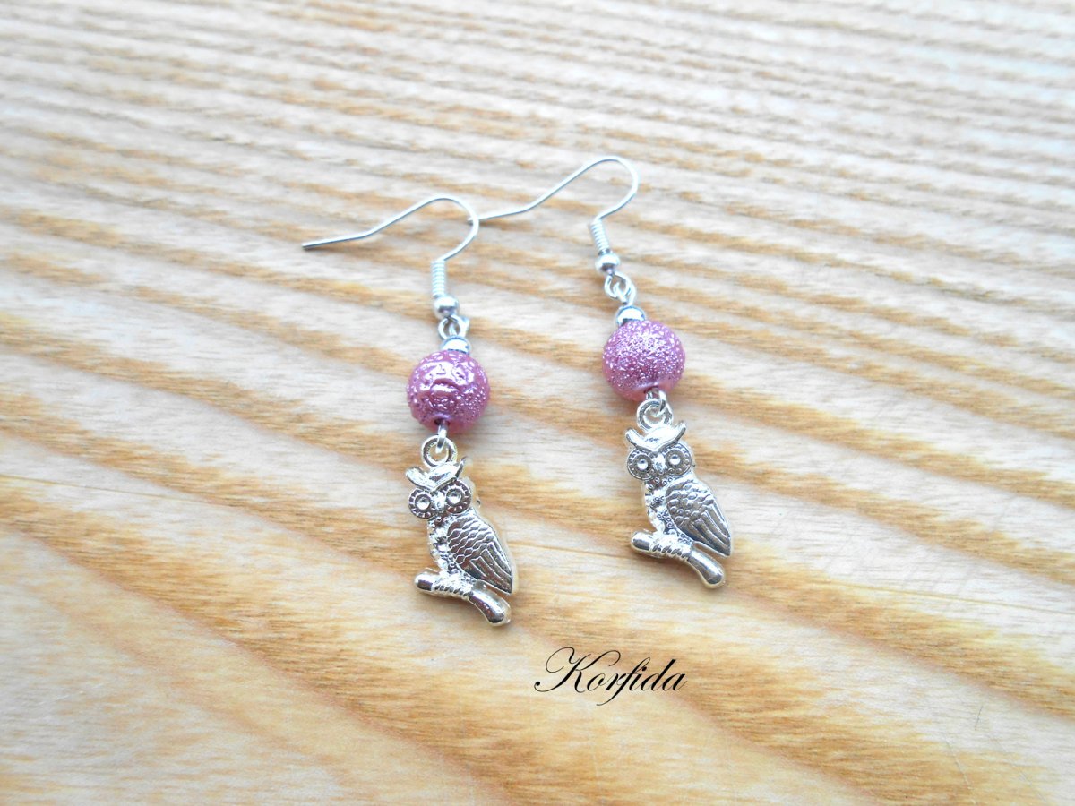 Náušnice sovičky - fialová + stříbrná (577/16)