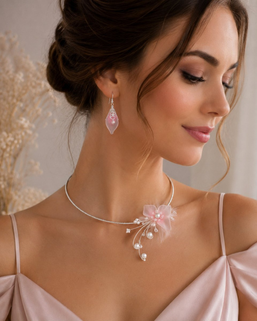 Elegantní šperkový set s nylonovým květem a korálky