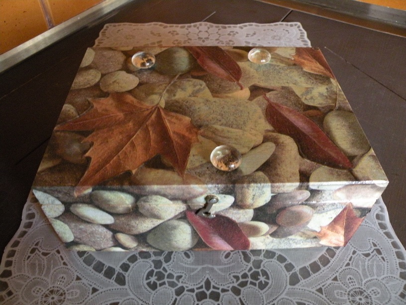 Krabička  s listy a rosou