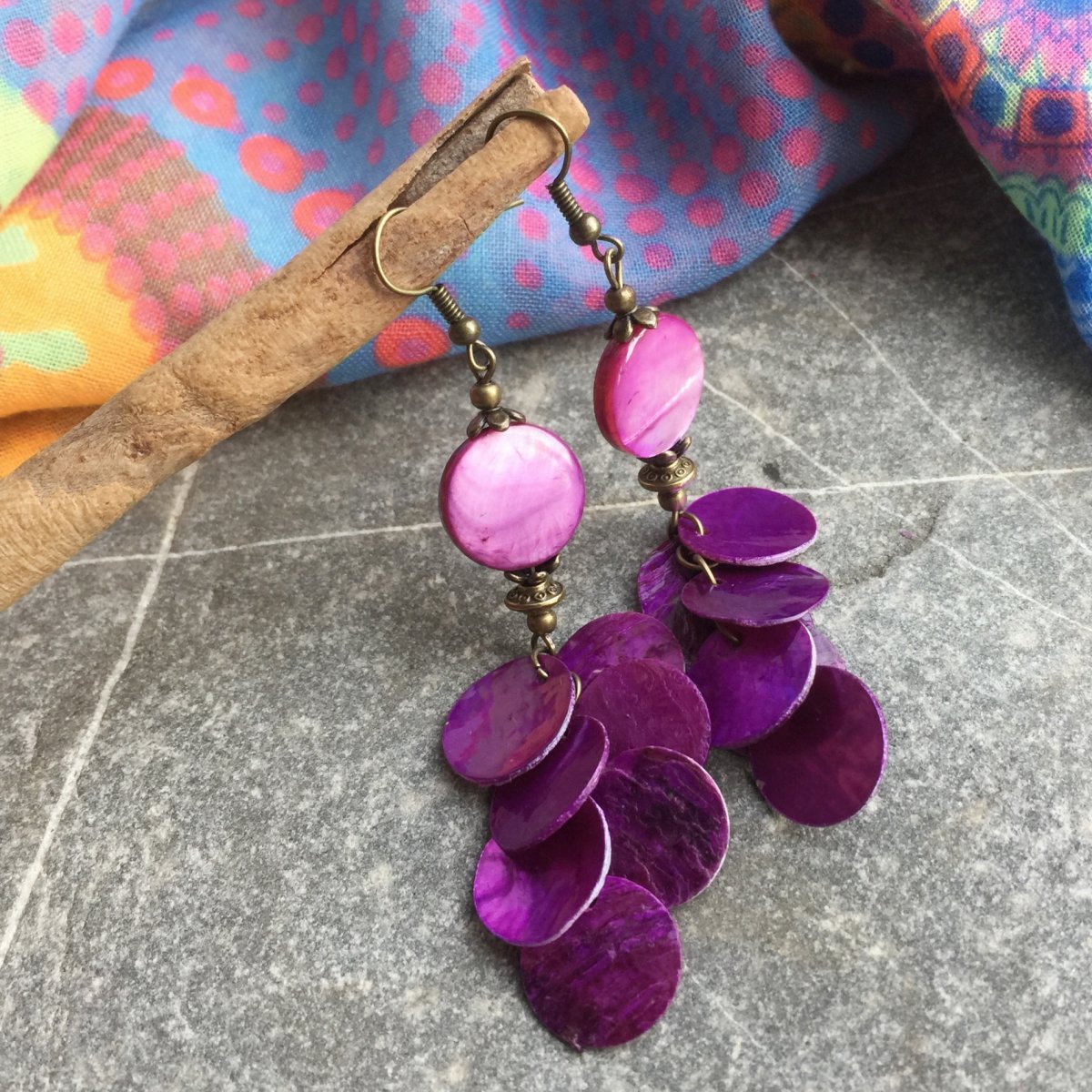 Náušnice perleťovky fuchsiové