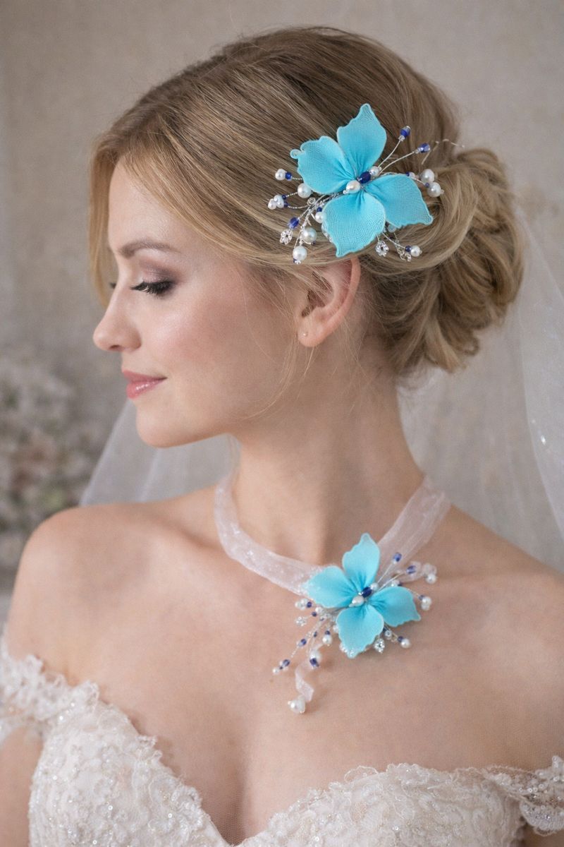 Motýlkový slavnostní set – náhrdelník a ozdoba do vlasů