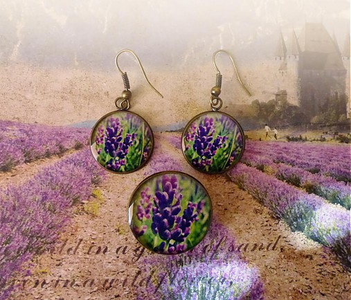 sada Voňavé levandulky - náušnice, brož