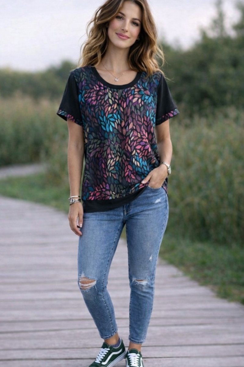 Dámské tričko - barevné lístky (bavlna) 