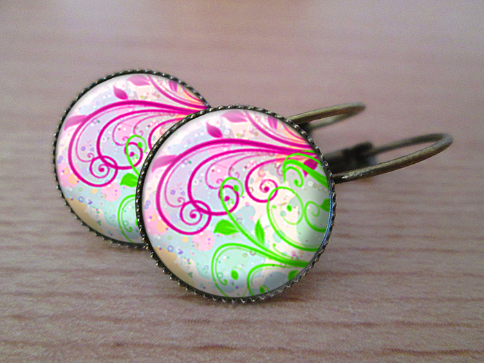 VINTAGE VISACÍ NÁUŠNICE - Barevný ornament