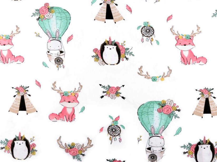 Bavlněná látka lesní zvířátka šíře 160 x 100 cm  - bílá