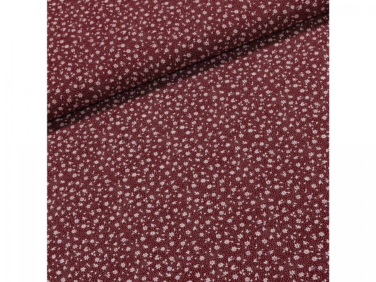 Bavlněná látka metráž JI - bílá kytička na bordo - š. 150 cm