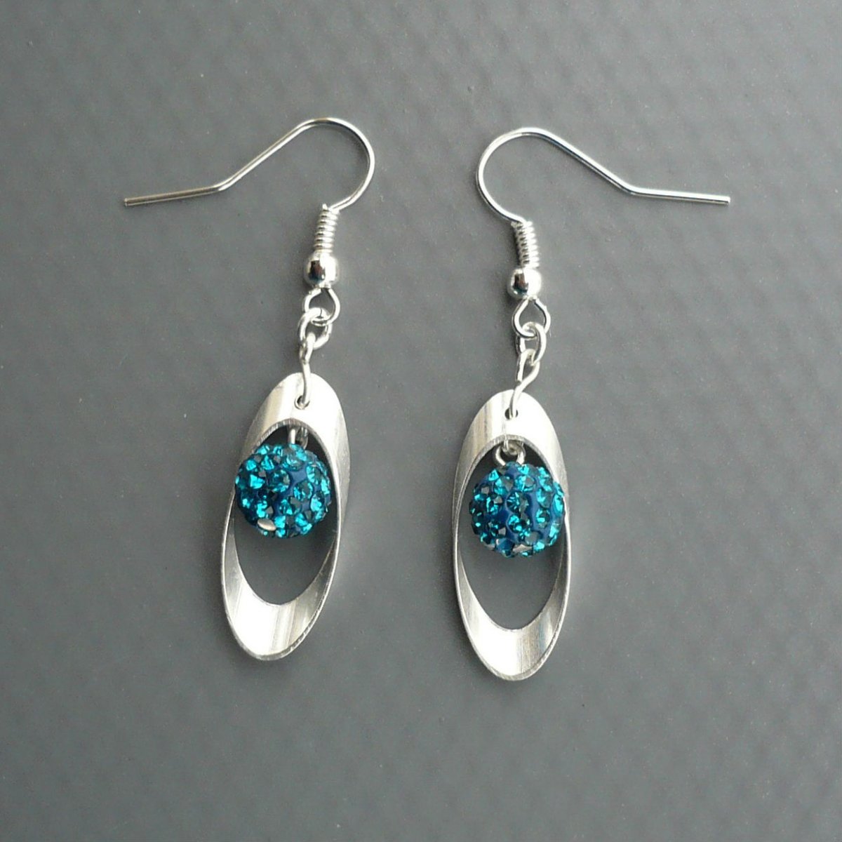 Tyrkysová třpytivá v oválku - náušnice