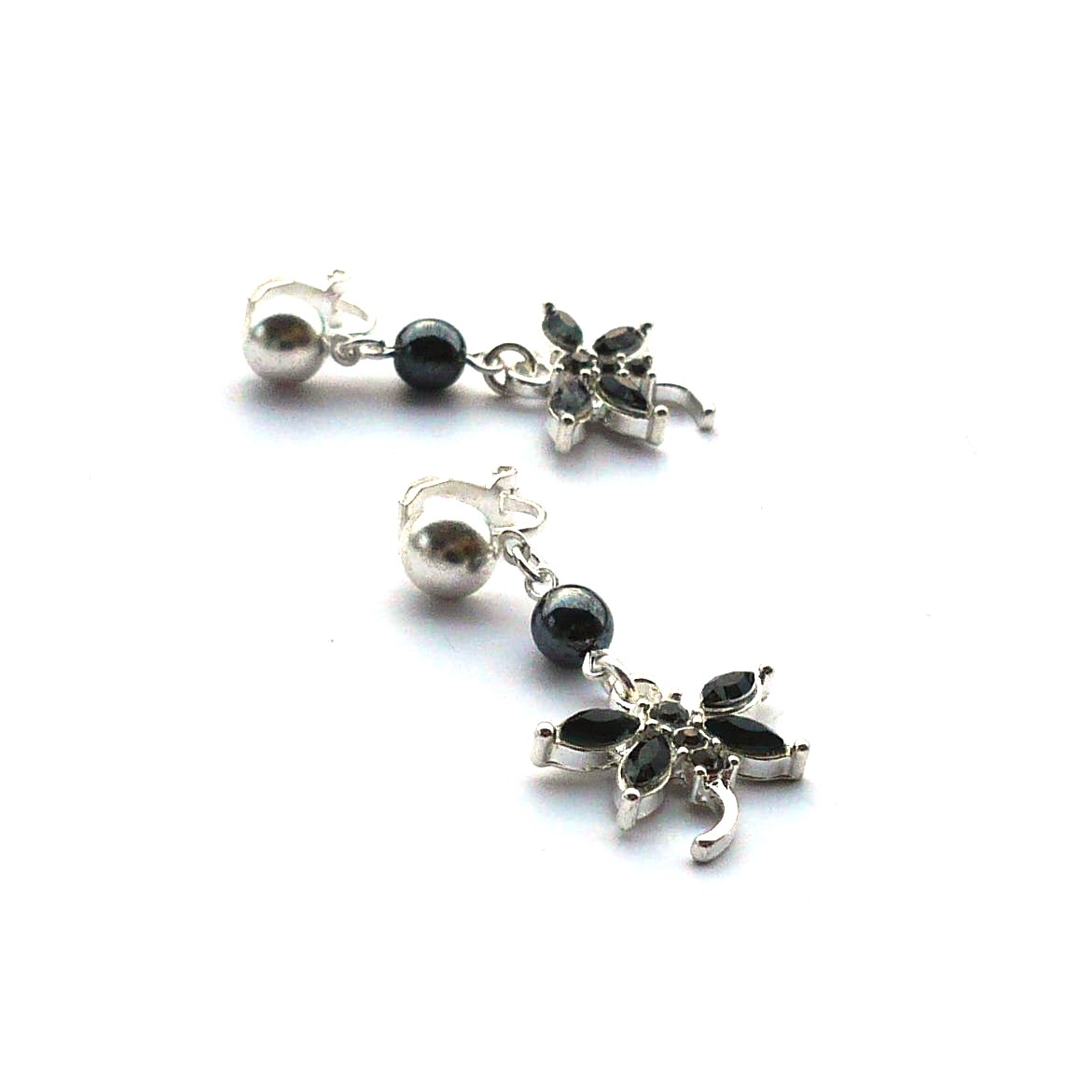 Šedé vážky - klipsové náušnice