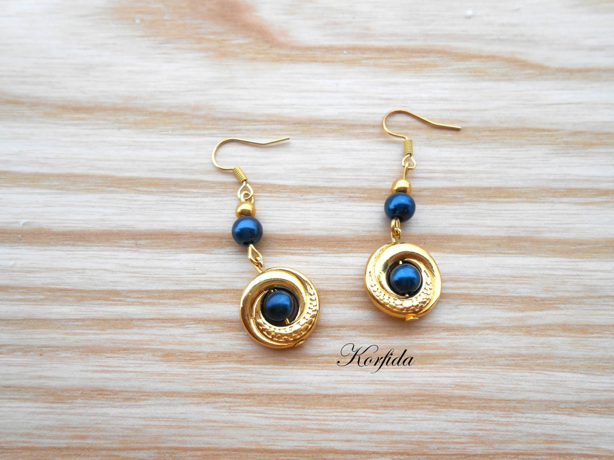 Náušnice kolečka zlatá + tmavě modrá (10/17)