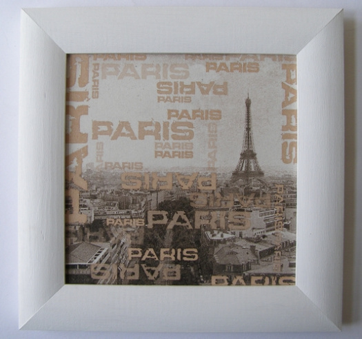 Obrázek dřevěný rám malovaný - 21 x 21 cm  - Paříž hnědá