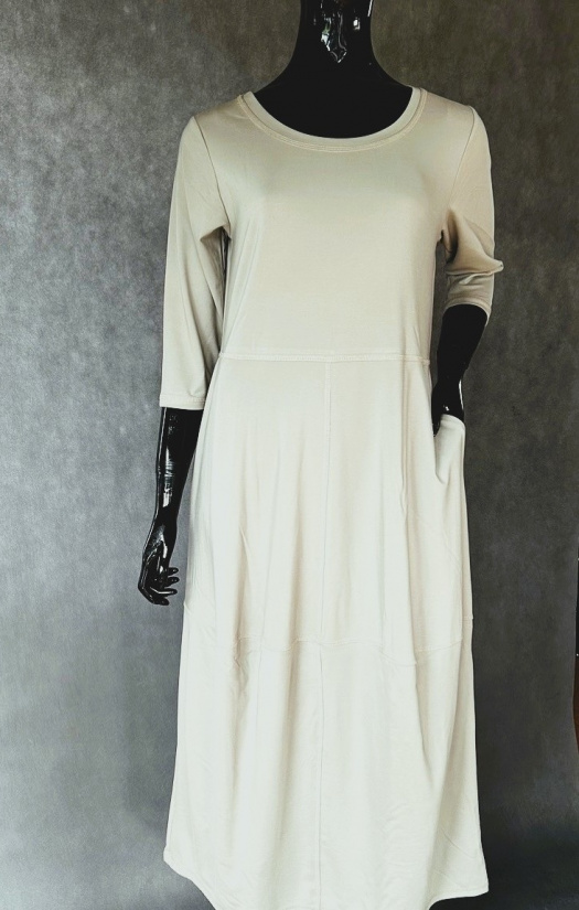 Dlouhé elegantní šaty - barva béžová, velikost 34