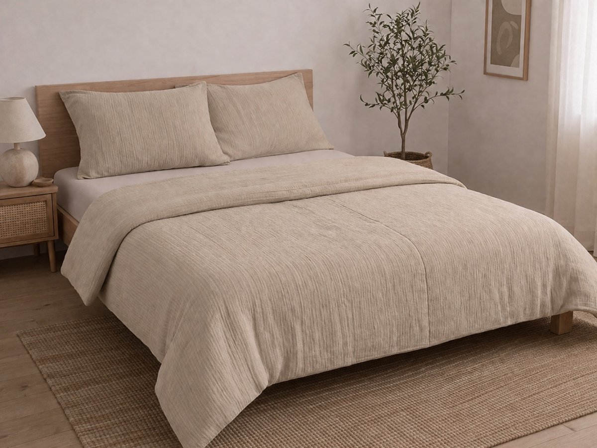 Povlečení mušelínové z organické bavlny - barva béžová - 200x200 + 2x 70x90 cm