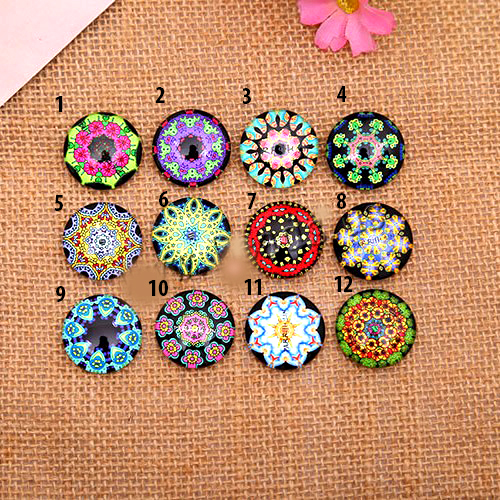 Skleněný Kabošon Mandala 20mm - 10ks - Mix