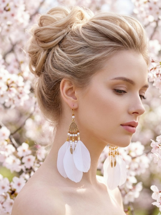 Peříčkové bílo zlaté náušnice 