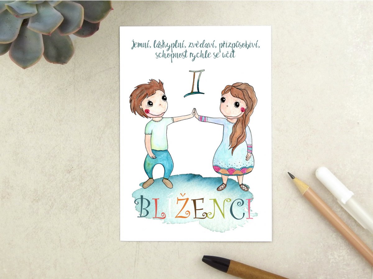 Znamení zvěrokruhu Blíženci I - pohlednice