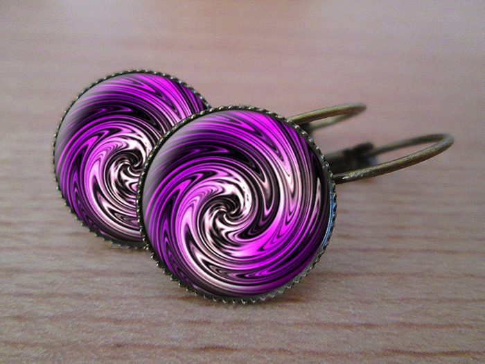 VINTAGE VISACÍ NÁUŠNICE - Borůvkové spirály