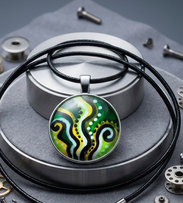 Ručně malovaný skleněný náhrdelník –Amulet energie a růstu