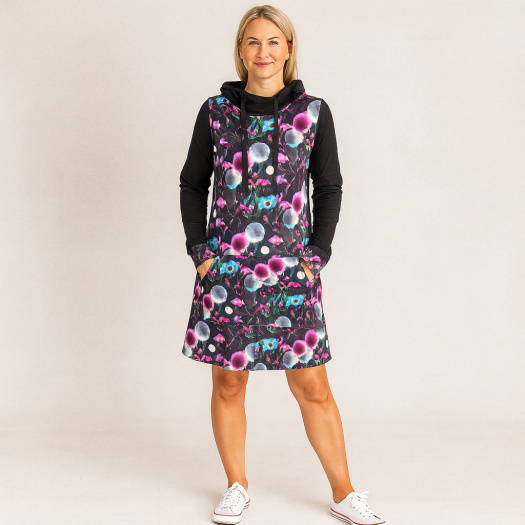 Mikinové šaty s kapucí - bodláčí (teplákovina)