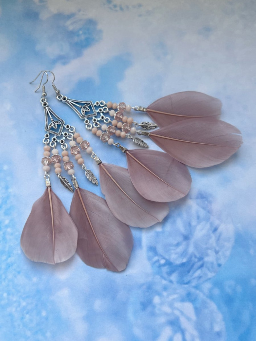 Peříčkové pudrové náušnice  