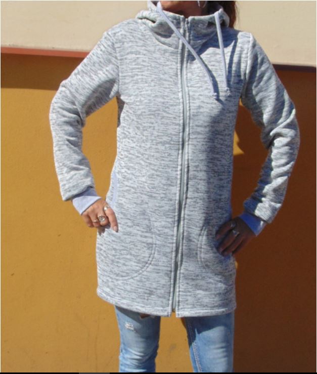 Dlouhá mikina s kapucí - barva šedý melír S - XXXL