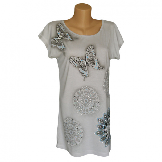 Světlounce šedé dlouhé tričko s motýli