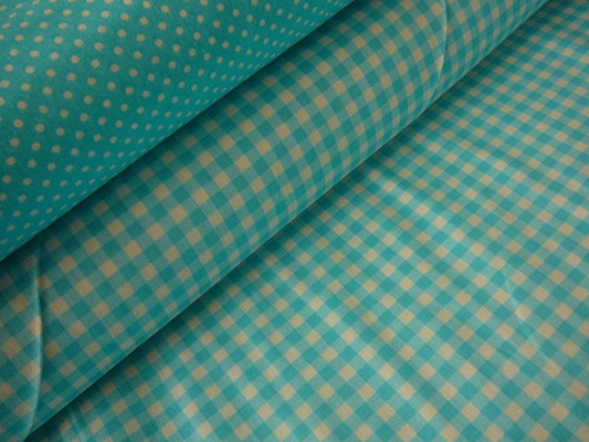 Bavlněná látka - metráž - tyrkysová kostička na bílé - š. 150 cm