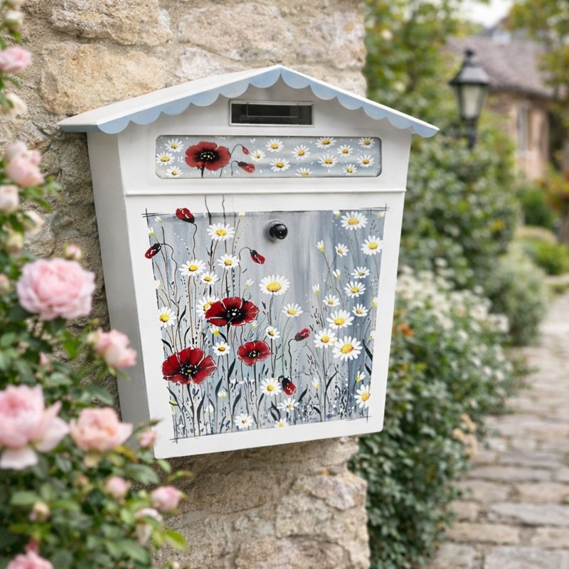 Ručně malovaná poštovní schránka – máky a kopretiny