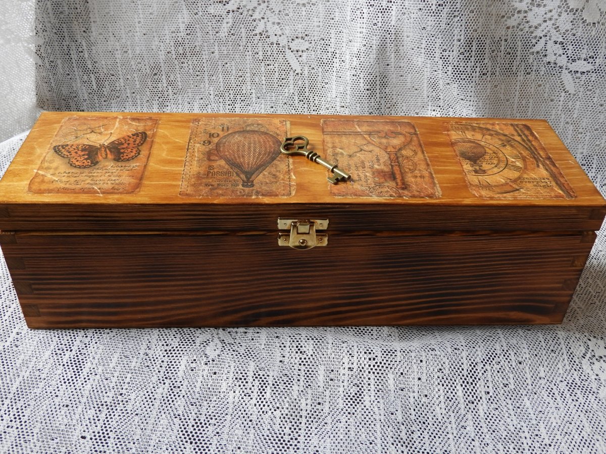 Originální krabice - krása dřeva  vintage s klíčem 2