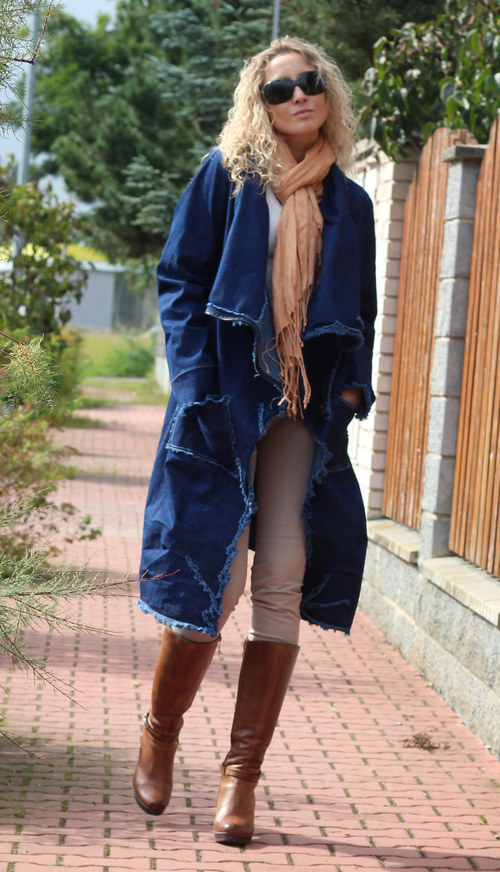 Džínový asymetrický kabát