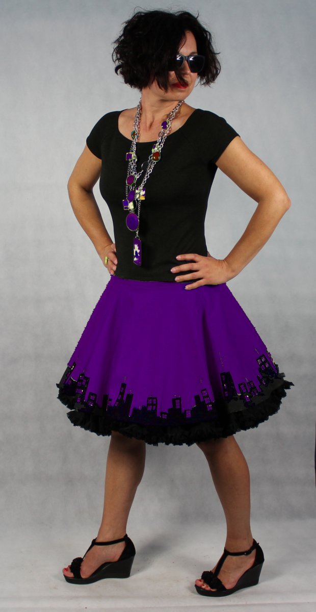 FuFu sukně fialové město s černou spodničkou