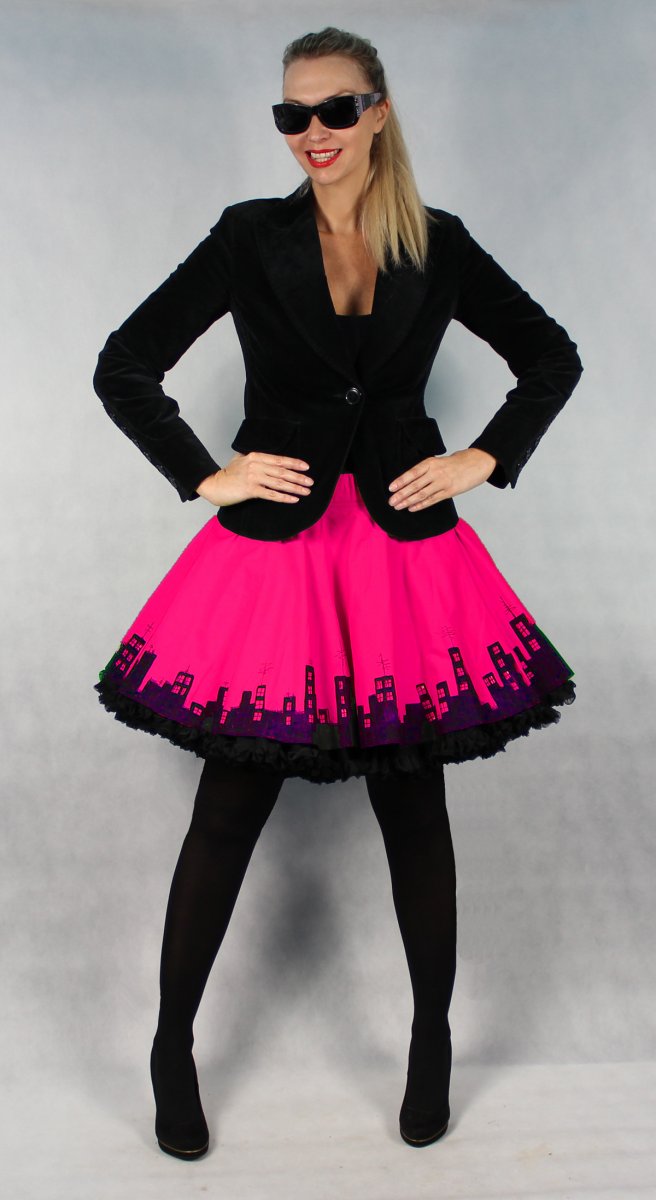 FuFu sukně pink město s černou spodničkou