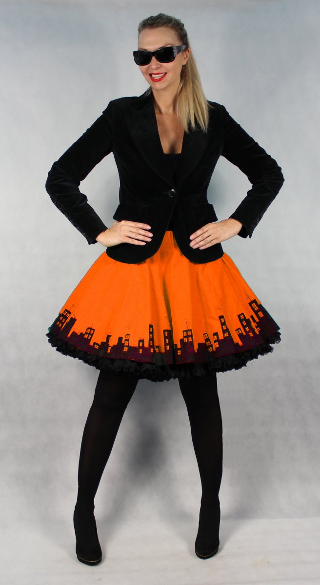 FuFu sukně oranžové město s černou spodničkou