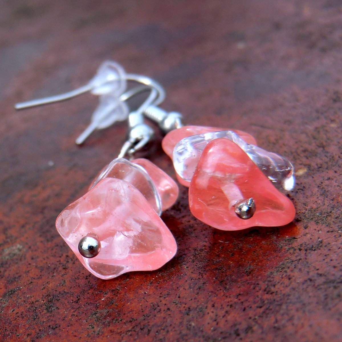 Naušničky * Jahodový Křemen/Křišťál