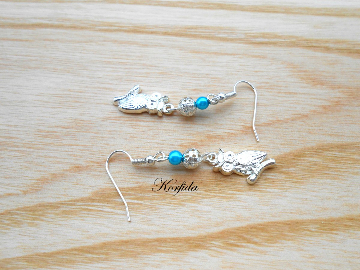 Náušnice sovičky - tyrkysová + stříbrná (1284/15)