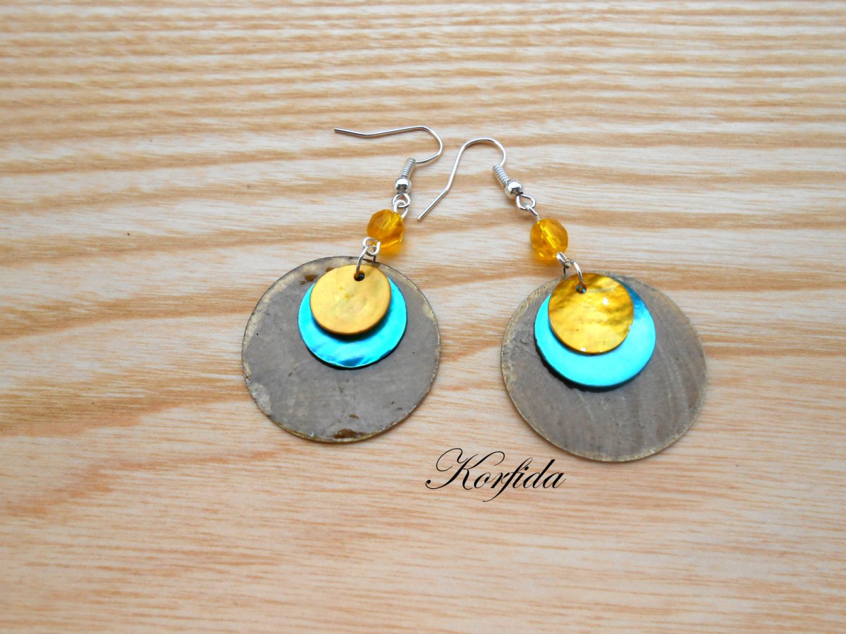 Náušnice perleť hnědá+zelená+žlutá (332/16)