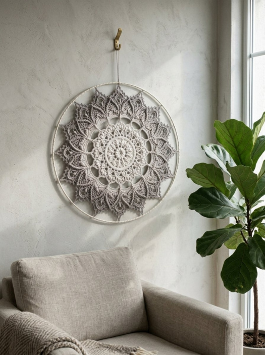 Mandala Béžově šedá hvězda - průměr 45 cm