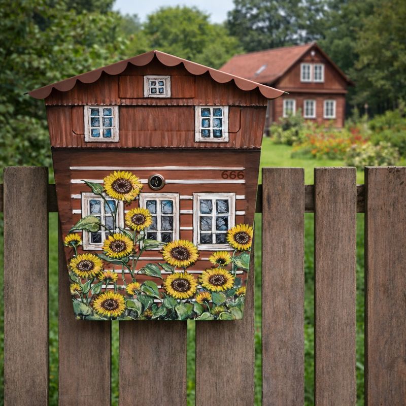 Ručně malovaná poštovní schránka se slunečnicemi – venkovský styl