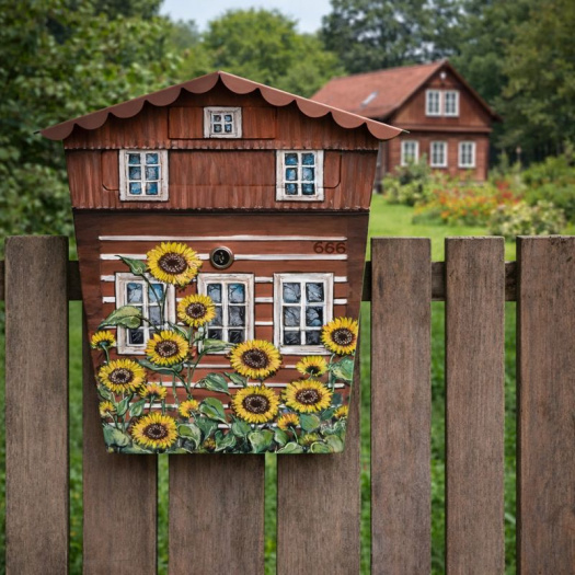 Ručně malovaná poštovní schránka se slunečnicemi – venkovský styl
