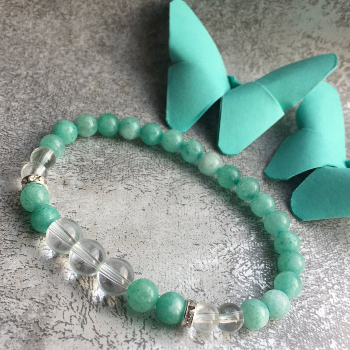 Amazonit s křišťálem a rondelkami