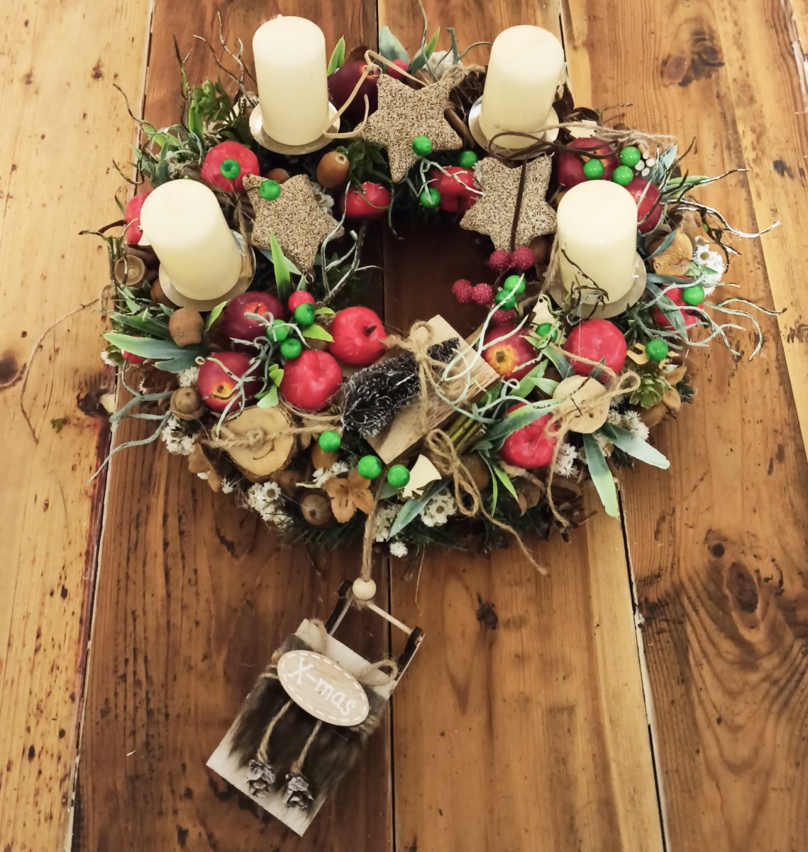 Věnec, svícen, adventní se saněmi