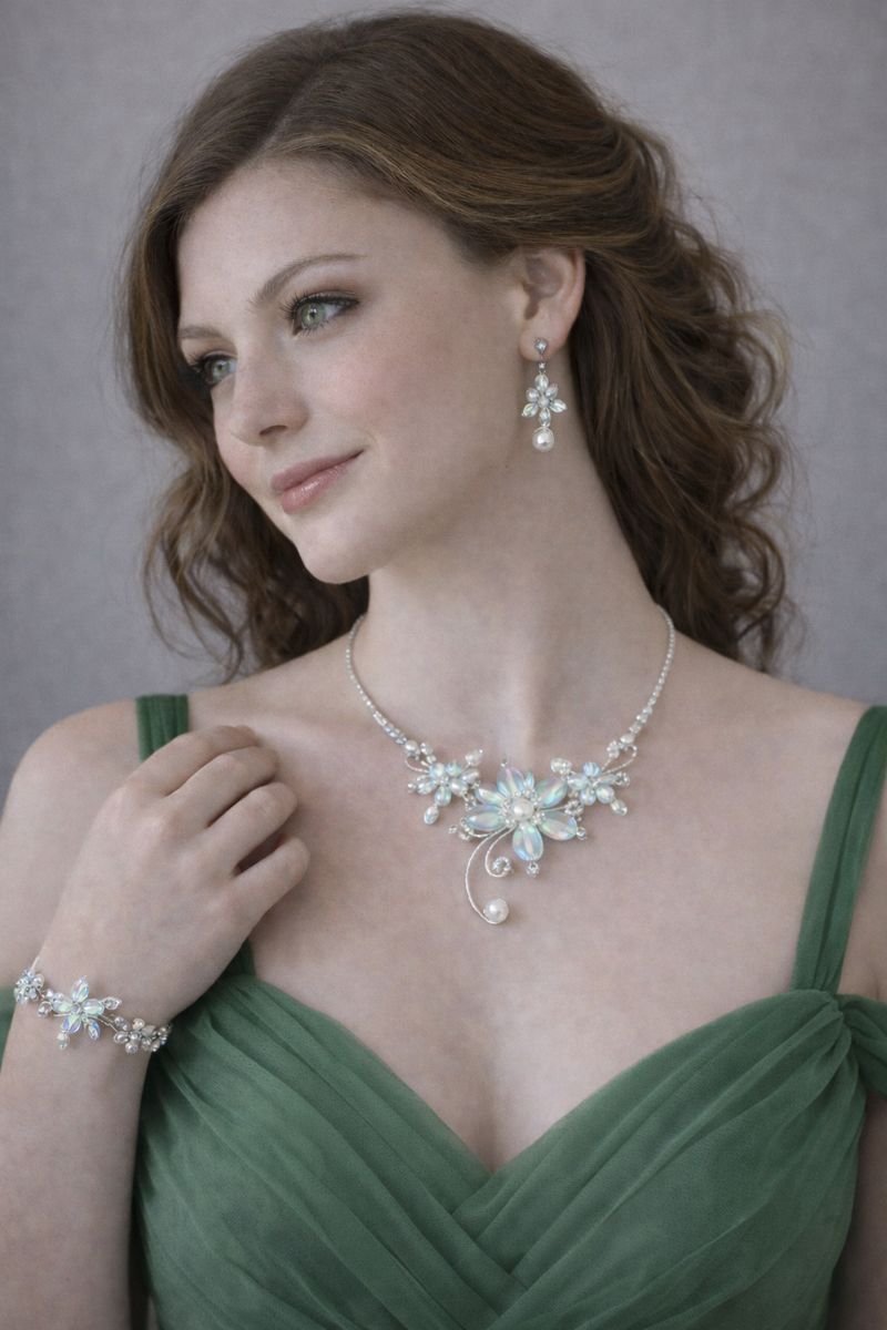 Jemná šperková sada s květinovým motivem – náhrdelník, náramek a náušnice