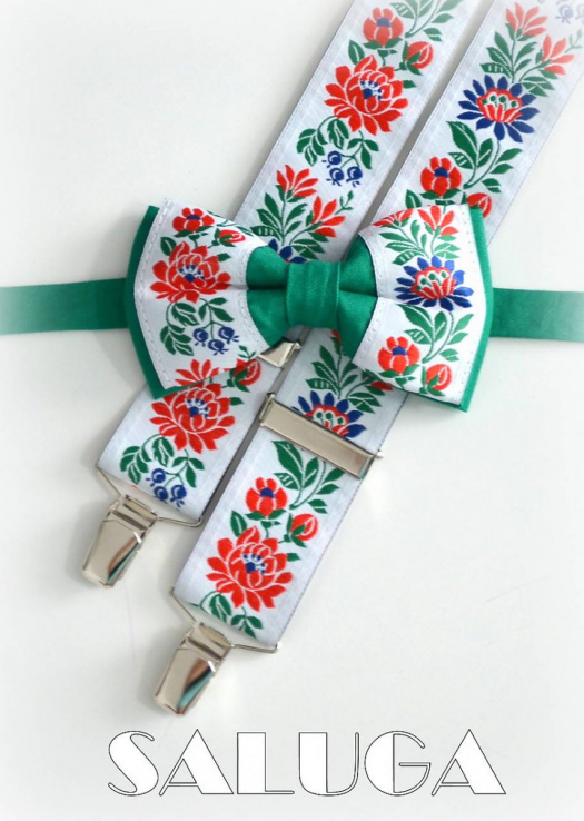 Pánské set motýlek + šle folkový, folklorní,lidový zelený