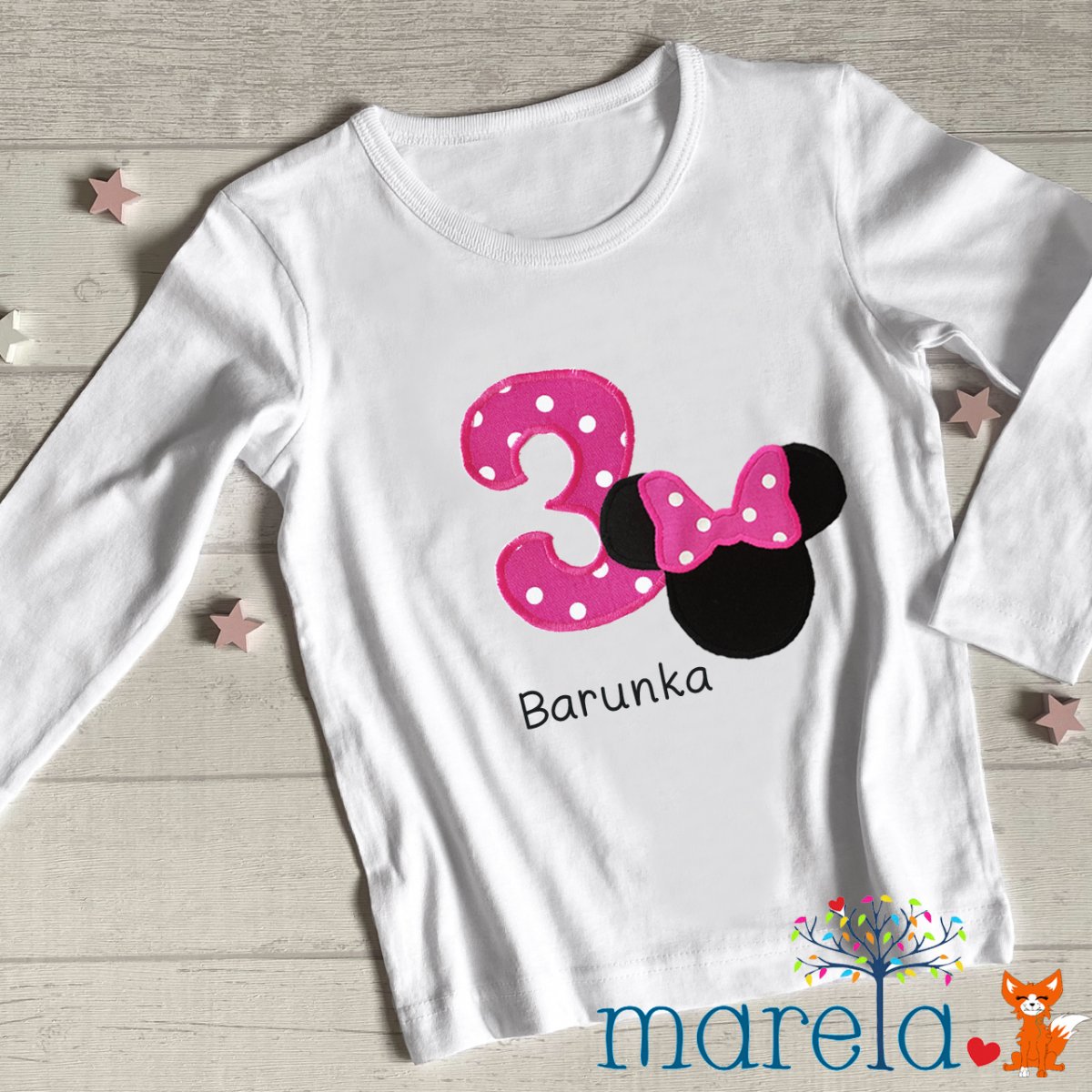 Dívčí narozeninové triko myška Minnie s velkou mašlí