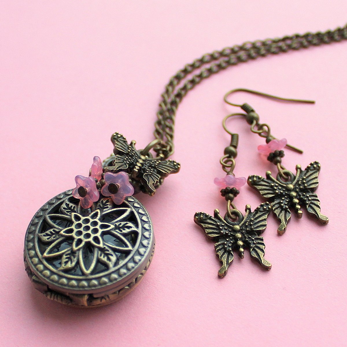 Bronzové hodinky s motýlkem - souprava