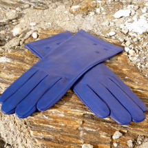 Tm. modré dámské kožené rukavice s hedvábnou podšívkou